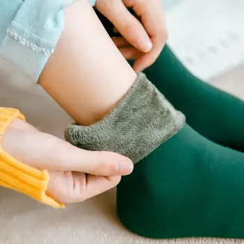 1 Paar Trendikas Korrus Sokid Anti-pilling Lumi Sokid Kõrge Elastsus Naiste Talve Puhta Värvi Paksenenud Termilise Sokid Anti-freeze