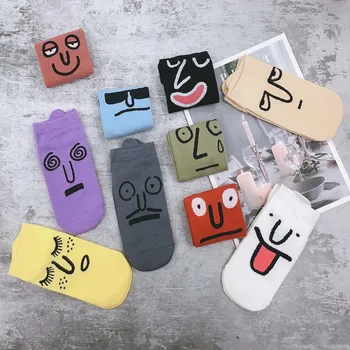 10 paari palju pack Naised, mehed, paarid sokke, armas, naljakas väljend nägu cartoon Muster Kunsti Kawaii korea stiilis puuvill paat sokid