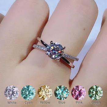 100% Reaalne Moissanite Ring 1CT Teemant Värv Sinine Kollane Roheline Roosa 2022 Uus Trendikas Kaasamine Pulmad Naiste S925 Hõbe