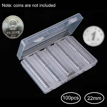100TK 22mm Plastikust Mündi Omanik Kapslid Konteiner Ladustamise Kasti-ja Vahu-või Tihend Müntide Kogumise Display Case Korraldaja