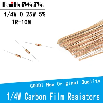 100TK/PALJU 0R-10M 1/4W Carbon Film Resistor 5% 0,25 W 100R 220R 1K 1,5 K 2.2 K 4.7 K 10K 22K 47K 100K 100 220 2K2 4K7 oomi Takistus