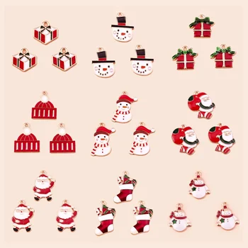 10tk Emailiga Punane Jõulud Võlusid Lumememm Jõuluvana Müts Pingviin Piparkoogid Mees DIY Ehted Kõrvarõngas Kaelakee Ripatsid