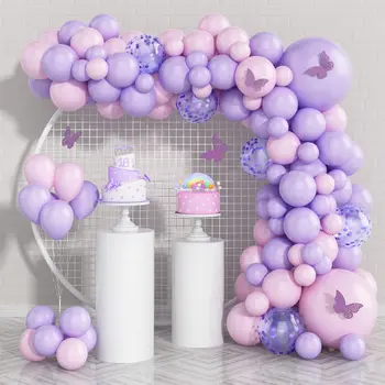 127 Tk Macaron Lilla Roosa Õhupalli Vanik Kaared Set Liblikas Kleebised Pidulik Sünnipäeva Baby Shower Pulmas Kaunistused
