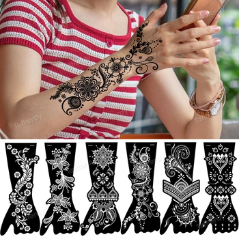 1Sheet Henna Tattoo Malle Ajutiste Glitter Pen Pulm Mandala Henna Tattoo Šabloonid Käe Sõrme Stencil Maal