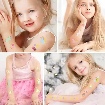 1tk Ükssarvik Tätoveering Lapsed Gold Glitter Ajutiste Tätoveeringute Lastele Tüdrukute poolt Käe Jala Keha Võltsitud Tätoveeringud Tatuaze Dla Dzieci