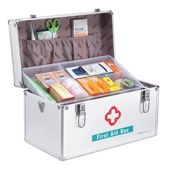 2-layer kaasaskantava esmaabivahendite komplekt storage box alumiinium multifunktsionaalne pere erakorralise meditsiini karp koos käepide meditsiin box
