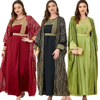 2-Osaline Komplekt, Moslemi Naiste Avatud Abaya Kimono Jakk Islami Riided Dubai Türgi Seal Kaftan Maxi Kleit Jalabiya Eid Ramadan Rüü