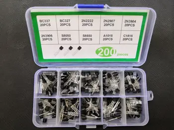 200pcs Transistori komplekt box 10values*20pcs 2N2222/2N2907/2N3904/2N3906/S8050/S8550/A1015/C1815/BC337/BC327 to-92 sätestatud Valik