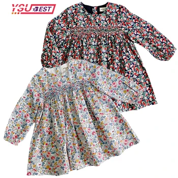 2021 Lapsed Tüdrukud Pikk Varrukas Kleit Puuvillased Kleidid Väike Tüdruk Elegantne Printsess Vintage Õie Kleit Sügisel Laste riided