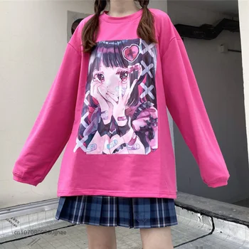 2022 Sügisel Jaapani Harajuku Streetwear Riided Kawaii Cartoon Tüdruk Lahtised Pikad Varrukad Naiste Särk Pehme Tüdruk, Õpilane Peal Y2k