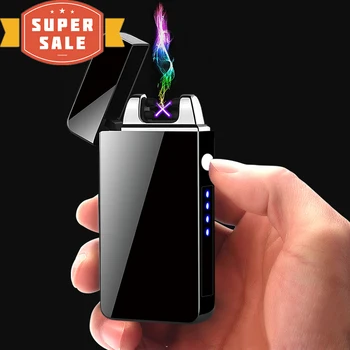 2022 Uus Dual Arc Hingav Flameless Kergem LED Võimsus Kuvada USB-Touch Metall, Plasma Kergem Kaasaskantav Meeste Kingitus