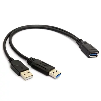 20cm USB3.0 USB3.0/2.0 USB3.0 Naine Dual USB-Mees Extra Power Andmete Y pikendusjuhe