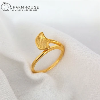 24K Kollase Kullaga Pinnatud sõrmustes Naiste Hõlmikpuu Lehtede Avatud Ring Reguleeritav Anillo Bague Femme Pulmad Pruudi Ehted Bijoux