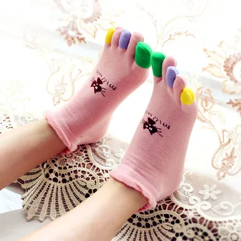 3 Paari Viie Sõrmega Sokid Naiste Puuvillane Lühike Toru Õhuke Mix Värvi 5 Sõrme Magus Naiste Varba Sokid, Eraldi Varbad Kass