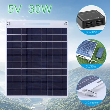 30W päikesepaneel 5V Polükristalset Paindlik Kaasaskantav Väljas Veekindel Solar Cell, Auto, Laev, Telkimine, Matkamine, Reisimine mobiiltelefoni Laadija