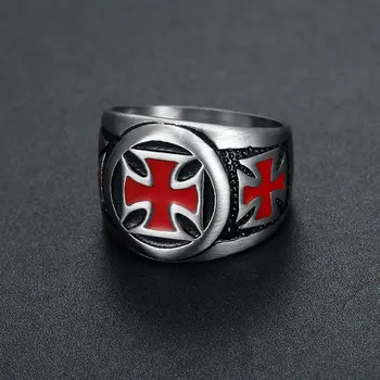 316L Roostevabast Terasest Knights Templar Ringi Custom Disain Hulgi Hind Shield Must Epoksü Puhta Punase Risti Rõngad