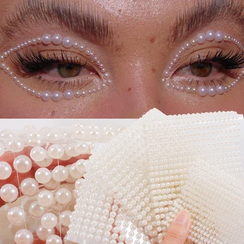 3D-Silmad Nägu Meik Ajutine Tätoveering Isekleepuv Ilu White Pearl Ehted Kleebised Festival Body Art Küünte Kaunistused Teemant