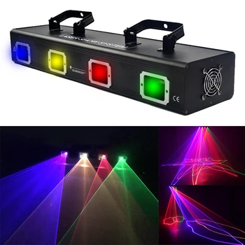 4 Objektiivi Ristkülikukujuline laserkiirega Muster Projektor RGBY 4 1 Mõju Laser DMX Skanner Disko DJ Baar Kodu Poole Puhkuse Pool