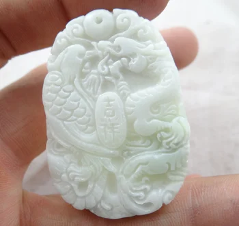 48*34Wholesale loomulik Hiina Liantian kivi, käsitsi nikerdatud kuju, Dragon ja Phoenix amulett ripats kaelakee Ehted Tegemine