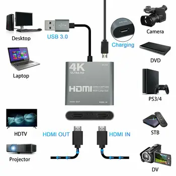 4K 1080P HDMI ja USB 3.0 Video Capture Card HD Mäng Diktofoni Live Streaming