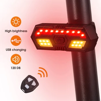 5m Remote Bike Taillight LED suunatuled MTB Jalgratas Kerge Veekindel USB Laetav Jalgrattasõit Tagumine Lamp Alarm