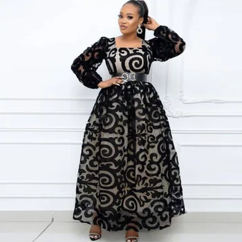 5XL Maxi Kleit Aafrika Kleidid Naistele Dashiki 2022 Elegantne Pool Võre Rüü Lady Must Print Riided Aafrika Riided