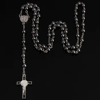 6mm Hematiit Roosipärja Pika Ahelaga Pärlitega Kaelakee Mees Ms. Palve Katoliku Roosipärja Jeesuse Kristuse Rist Ripats Ehted