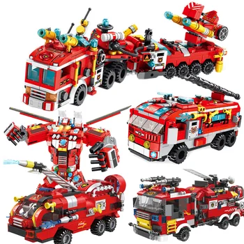 8in1 Tuletõrje-Veoautod Auto, Helikopter, Paat ehitusplokid Linna Tuletõrjuja Tuletõrjuja Arvandmed Mees Tellised Mänguasjad Lastele Poiss
