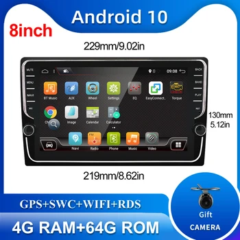 8inch Auto multimeedia mängija 1 din auto raadio Android 10.0 Vaba Kaamera Kaart GPS Navigation 4GB+64GB RDS-FM, AM SWC USB Raadio