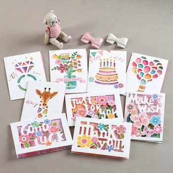 9pcs akvarell laseriga lõigatud õnnitluskaardid kaelkirjak lill, täname kaardid lapsed saaksid soovi kaardid