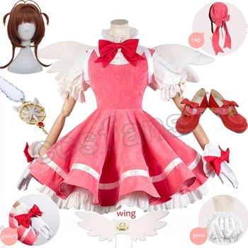 Anime Cardcaptor Sakura Cosplay Kostüüm Kinomoto Sakura Luksus Roosa Kleit Velvetist Karneval Halloween Kostüümid Naistele Tüdrukud