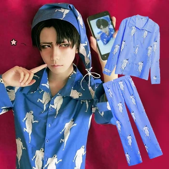 Anime Rünnak Titan Levi Pidžaama Sleepwear Shingeki No Kyojin Cosplay Kostüüm Täiskasvanud Pidžaamad Pijamas Särk, Püksid ja Müts