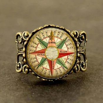 Antiikmööbel ja VINTAGE Tuul Tõusis Kompassi Ring ehted steampunk mens naiste uued meeste võlu hot müük