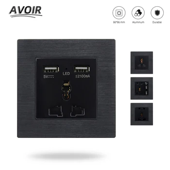 Avoir Dual USB Port Universal Socket vooluvõrku Harjatud Alumiiniumist Paneel Pistikupesaga Adapter Mobile Vooluvõrku