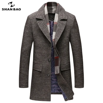 BAO SHAN brändi riided talvel paks ja soe meeste slim pikk villane mantel, klassikaline, revääri noorte vabaaja suured villane mantel M-5XL