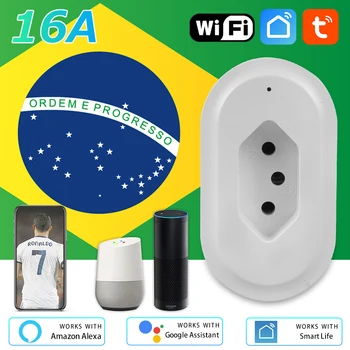 Brasiilia Wifi Smart Pesa Tomada Inteligente Brasil 16A Smart Pistik Tuya APP hääljuhtimine Google Kodu Alexa Surge Protector