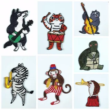 Cartoon Rock Muusika Loomade Tikandid Plaastrid Raud Tsirkuse Trupp Tiiger Hunt Siil Orav Zebra Laste Rõivaste Decor