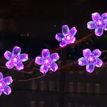 Cherry Blossom Lill Vanik 3M 6M 10M Aku võimsusega LED String Haldjas Tuled Crystal Lilled Siseruumides Pulm Decors Lilla