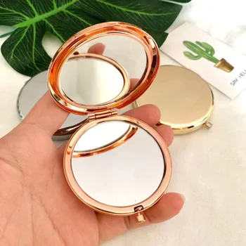 Custom Kaasaskantav Meik Peegel Tahke tõusis kulla Värvi Metallist Ring Juhul Topelt-side Pop-Up Tasku Peegel Ilu kosmeetiline peegel
