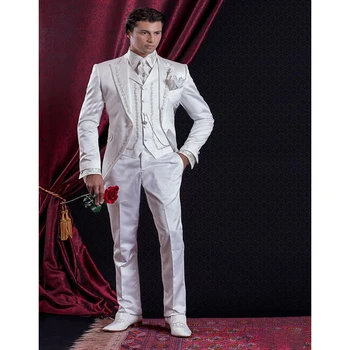 Custom Made Barokk Stiilis Peigmees Tuxedos Groomsman Sobiks Õhtu Sobib Tikandid Kaunistavad Man 's Kostüüm (Jakk+Püksid+Vest)