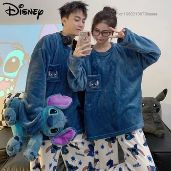 Disney Cartoon Stitch Uute Palus Koju Riideid, Paar Disain Topid Püksid 2-Osaline Komplekt, Naiste, Meeste Pidžaamad Sobiks Y2k Kohev Sleepwear