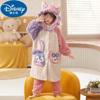 Disney Kawaii Stellalou Täiskasvanud Laste Pidžaama Talvel Tüdrukud Nightgowns Coral Velvet Paksenenud Soe Peace Home Sleepwear Komplekt