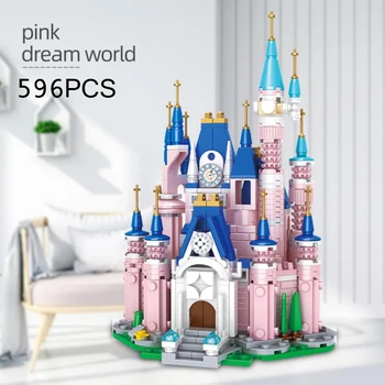 Disney world park building block Disneyland mini stseeni 8in1 roosa lossi mudel koguda tellis haridus-mänguasjade jaoks tüdrukud kingitused