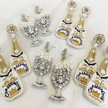 Dvacaman Šampanja Pudel Kõrvarõngad Kerge kõrgekvaliteediline Punutud Pärlitest Süda Tolknema Kõrvarõngad Naistele Ehted emadepäeva