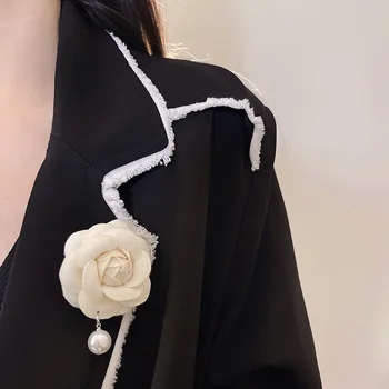 Elegantne Valge Must Camellia Prossid Sõrmed Naiste Hijab Sõrmed Sõle Pärl Ripats Pin Kingitus Tarvikud
