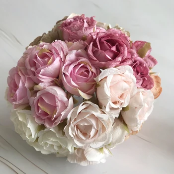Euroopa stiilis retro rayon tee roosid 6 väikesed õienupud kimp pulmas kodu retro võltsitud lill pool DIY teenetemärgi