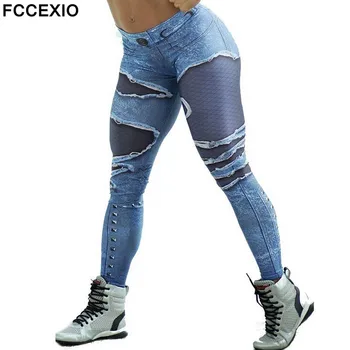 FCCEXIO Teksad Muster 3D Print Naiste Püksid Push Up Running Sport Säärised Slim Püksid Naiste Vabaaja Püksid Fitness Säärised