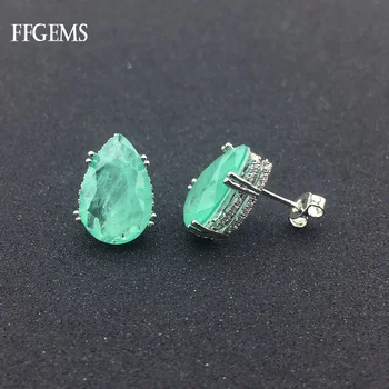 FFGems Loodud Emerald Kõrvarõngas Sünteetiline Gemstone Pear10*15mm Trahvi Ehteid Naiste Lady Kaasamine Pulmapidu Kingitus Kasti