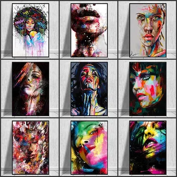 Graffiti Kunst Referaat Naise Portree Lõuendile Maali Moodsa Kunsti Plakatid ja Pildid Cuadros Seina Art Pilt Elutuba Decor