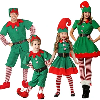 Halloween Pere Poole Kanda Kostüüme Jõulud Naised Mehed Poiss, Tüdruk Riided Puhkus Roheline Elf Lapsed Täiskasvanud Cosplay Kostüümid